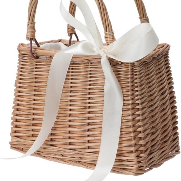 Wicker Handbag Straw Tote Summer Beach Purse Wedding Gift - Picture 1 of 9